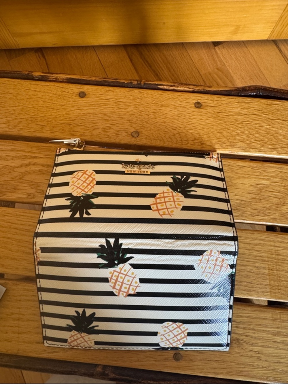 Kate Spade Black & White Striped Pineapple Wallet with Green Accent - Picture 4 of 4